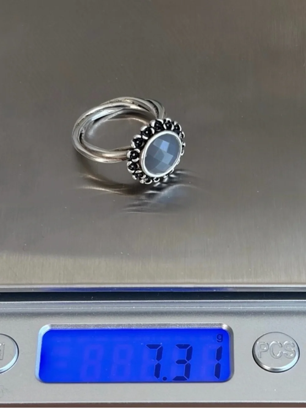 Pandora Sterling Silver 925 Grey Moonstone Flower Ring Size 7.25 7.5 or so